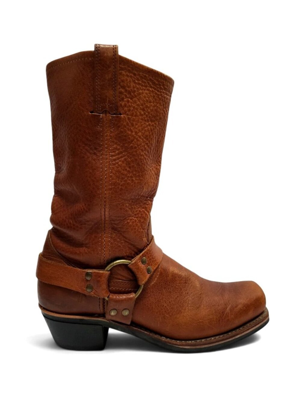 FRYE 12R Harness Boot Brown Oiled Leather Western Cowgirl Mid Calf Engineer Moto